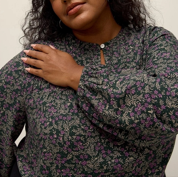 Penningtons Green Purple Floral Long Sleeve Top Blouse Size 1X New Office Flowy - Picture 10 of 10